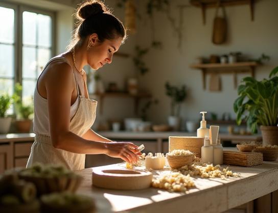 Artista preparando cosméticos naturais em ateliê no centro do Rio