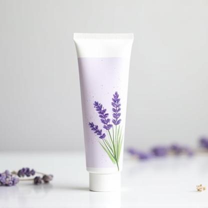 Bisnaga de creme com ilustração de lavandas